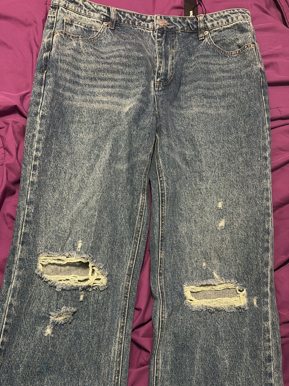 Fashion Nova Distressed Blue Denim Jeans - Classic Straight Fit